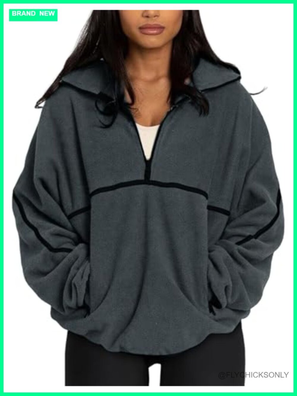 Oversized Sherpa Fleece Quarter Zip Pullover Sweatshirt Fuzzy Winter Top